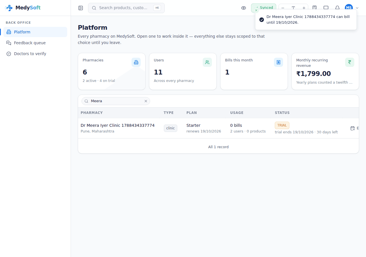 Platform back office